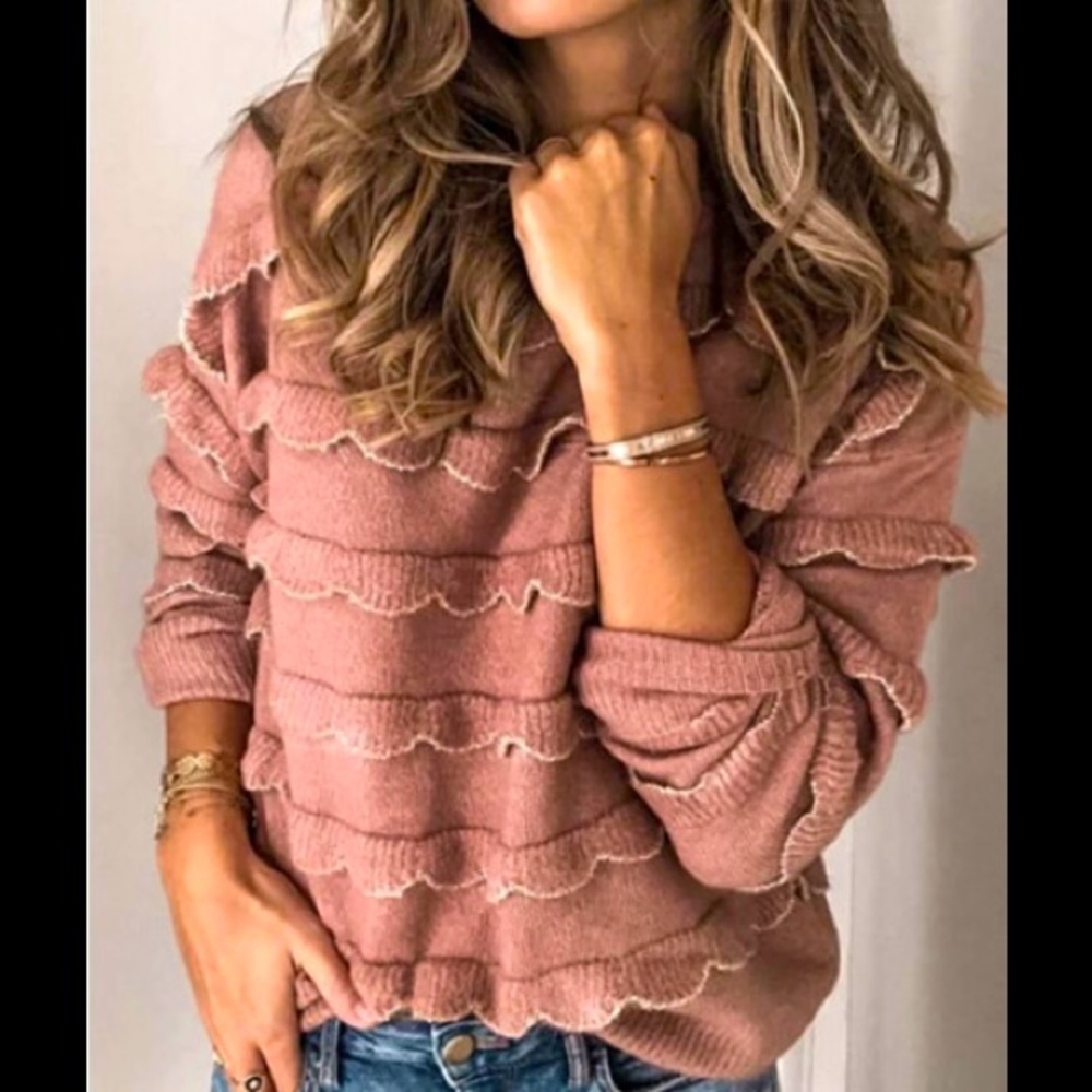 Vintage Beautiful Style Dusty Pink Very Soft Gorgeous Ruffles Sweater
